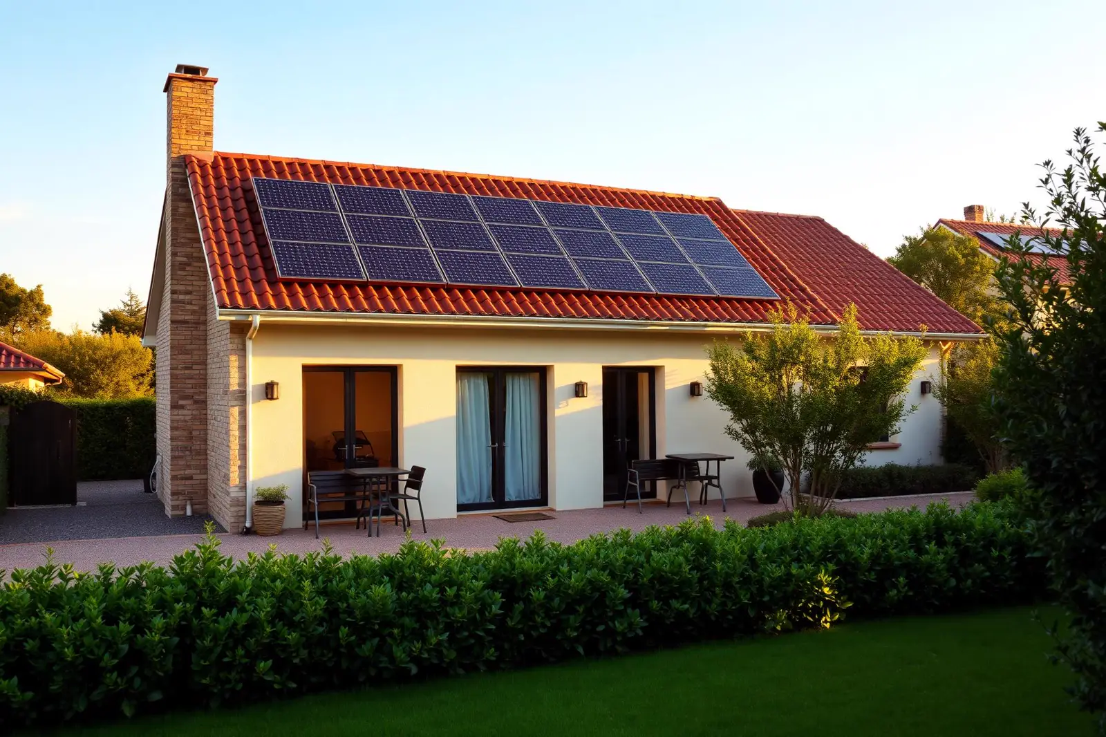 Maison individuelle équipée de panneaux solaires dans le Sud-Ouest de la France